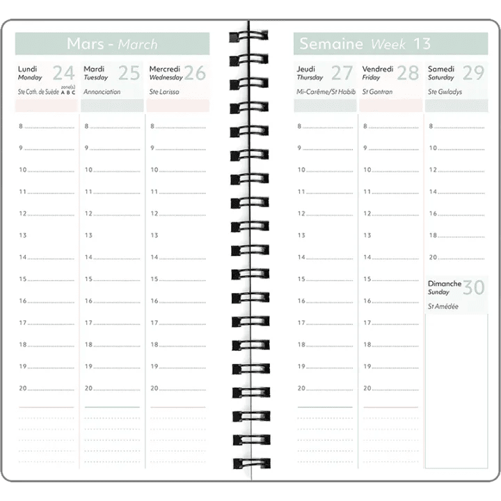 Agenda 2027 OBERTHUR Primrose - 9 x 16,5 cm - 1 semaine sur 2 pages - Orientation verticale - Bois de rose - 3664447229461