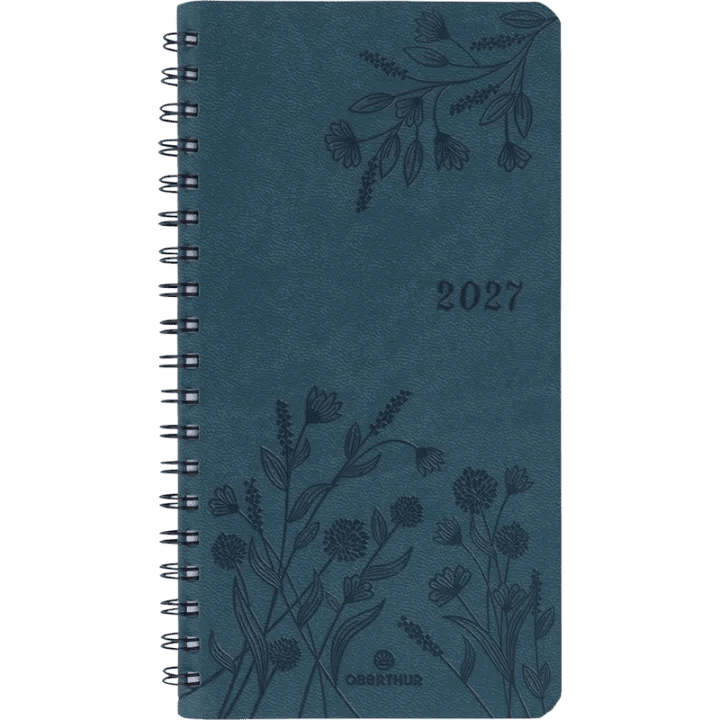 Agenda 2027 OBERTHUR Primrose - 9 x 16,5 cm - 1 semaine sur 2 pages - Orientation verticale - Vert canard - 3664447229478