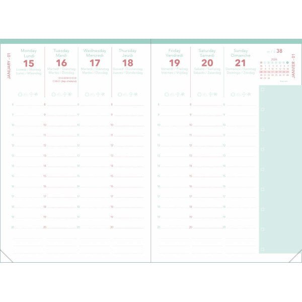 Agenda 2027 QUO VADIS Affaires Color - 10 x 15 cm - 1 semaine sur 2 pages - Orientation verticale - Ella rose nacre - 3371010532575
