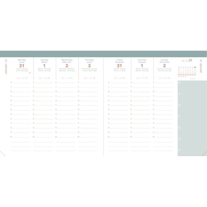 Agenda 2027 QUO VADIS Exécutif Color - 16 x 16 cm - 1 semaine sur 2 pages - Orientation verticale - Susan or - 3371010546442