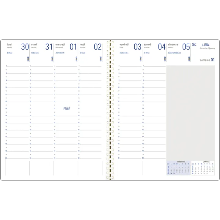 Agenda 2027 OBERTHUR Davos - 21 x 27 cm - 1 semaine sur 2 pages - Orientation verticale - Gris