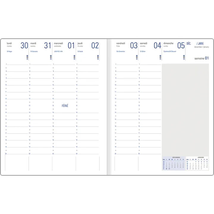Agenda 2027 OBERTHUR Eton - 21 x 27 cm - 1 semaine sur 2 pages - Orientation verticale - Marron