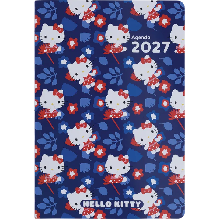 Agenda 2027 OBERTHUR Hello Kitty - 16 x 24 cm - 1 semaine sur 2 pages - Orientation verticale - Fleurs
