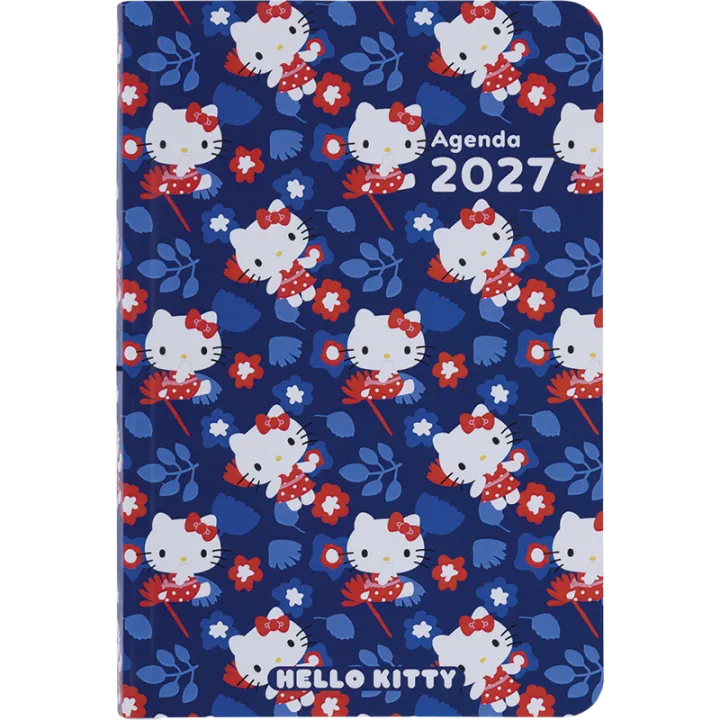Agenda 2027 OBERTHUR Hello Kitty - 10 x 15 cm - 1 semaine sur 2 pages - Orientation verticale - Fleurs
