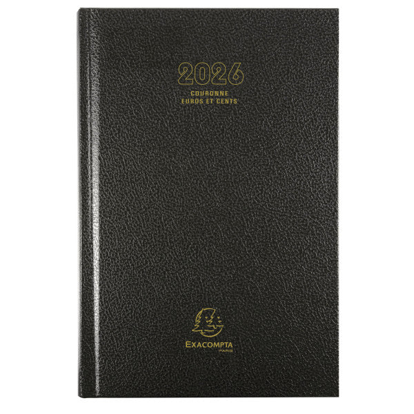 Agenda 2026 EXACOMPTA Couronne Euros et cents - 11 x 17 cm - 1 jour par page - Orientation horizontale - Noir