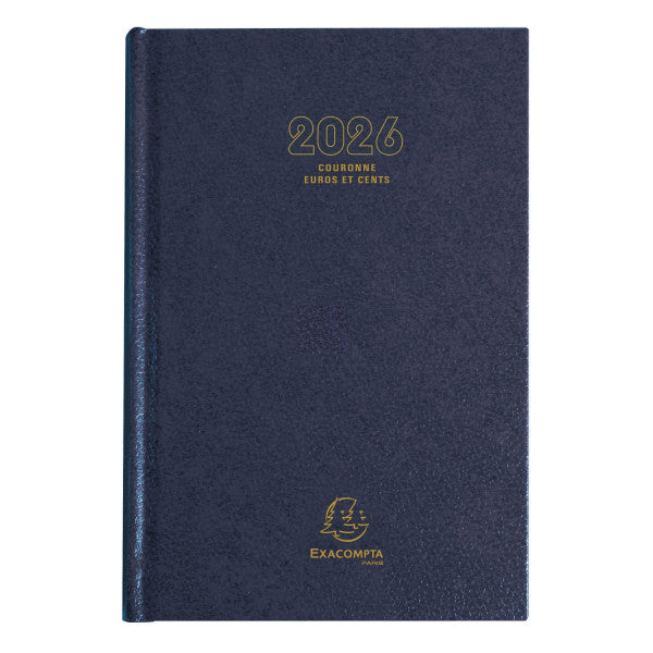 Agenda 2026 EXACOMPTA Couronne Euros et cents - 11 x 17 cm - 1 jour par page - Orientation horizontale - Bleu