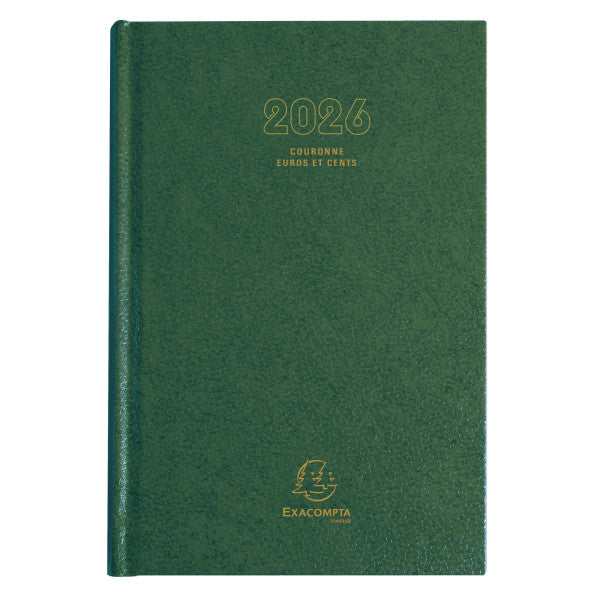 Agenda 2026 EXACOMPTA Couronne Euros et cents - 11 x 17 cm - 1 jour par page - Orientation horizontale - Vert