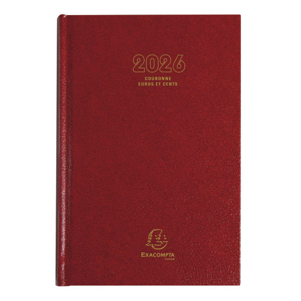 Agenda 2026 EXACOMPTA Couronne Euros et cents - 11 x 17 cm - 1 jour par page - Orientation horizontale - Rouge