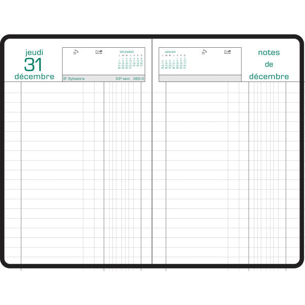 Agenda 2026 EXACOMPTA Couronne Euros et cents - 11 x 17 cm - 1 jour par page - Orientation horizontale - Vert