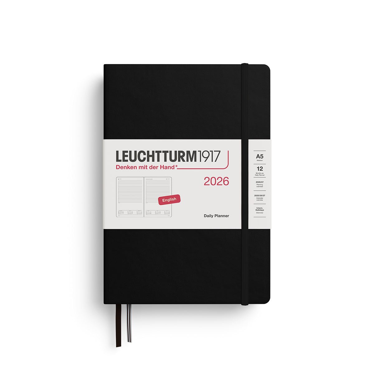 Agenda Journalier 2026 LEUCHTTURM1917, Anglais - A5 - Hardcover - Black - 4004117666650