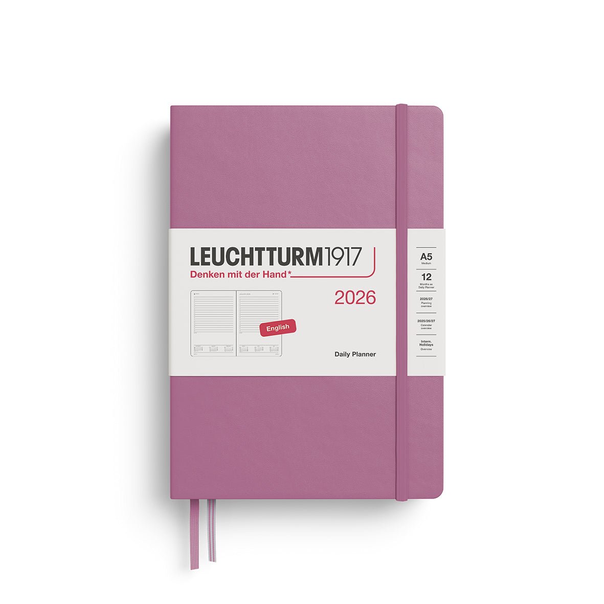 Agenda Journalier 2026 LEUCHTTURM1917, Anglais - A5 - Hardcover - Dusty Rose - 4004117666667