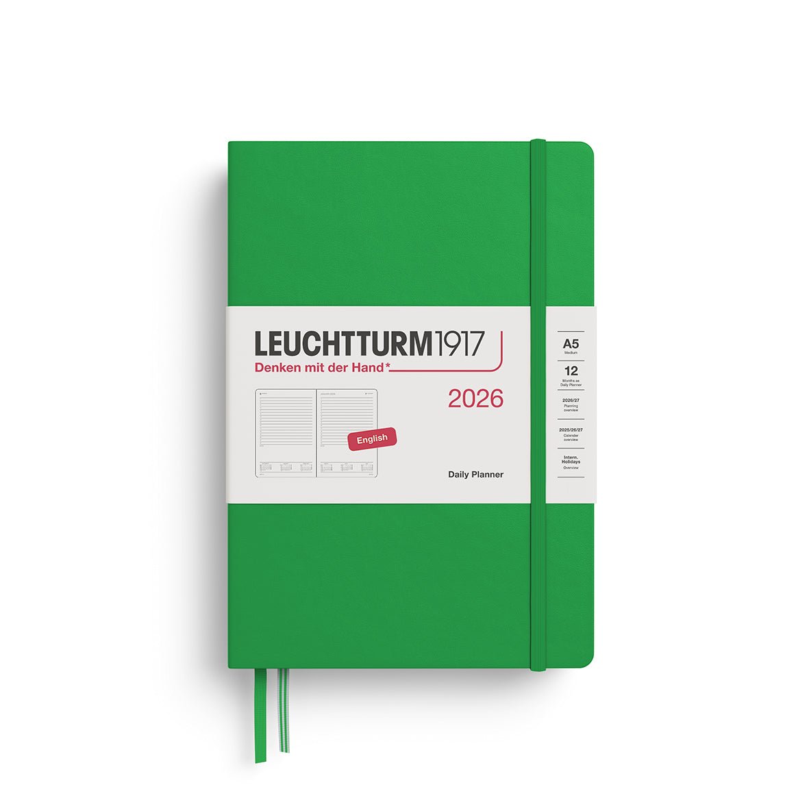 Agenda Journalier 2026 LEUCHTTURM1917, Anglais - A5 - Hardcover - Spring Leaf - 4004117666681