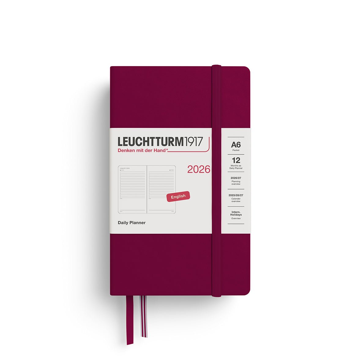 Agenda Journalier 2026 LEUCHTTURM1917, Anglais - A6 - Hardcover - Port Red - 4004117666728