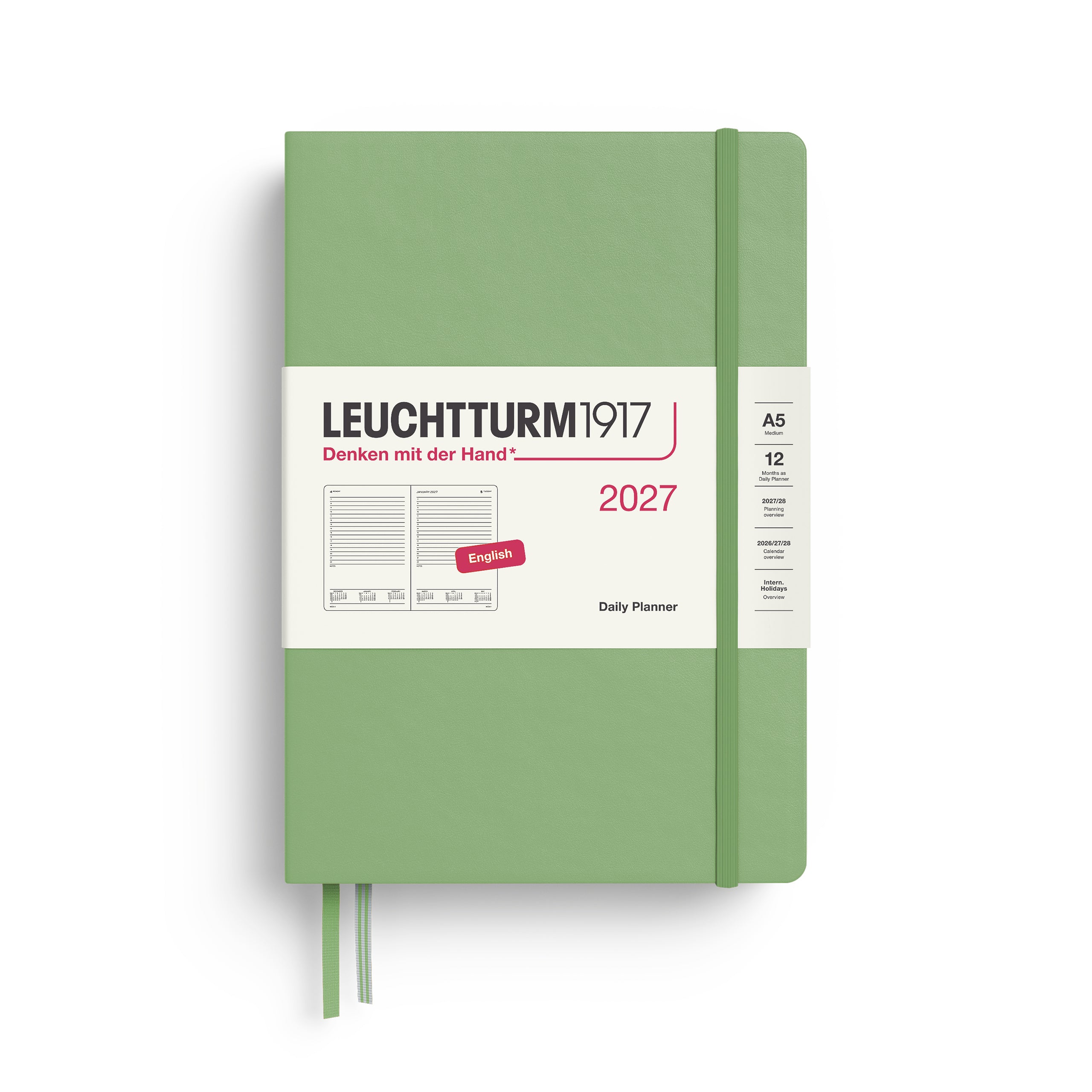 Agenda Journalier 2027 LEUCHTTURM1917, Anglais - A5 - Hardcover - Sauge