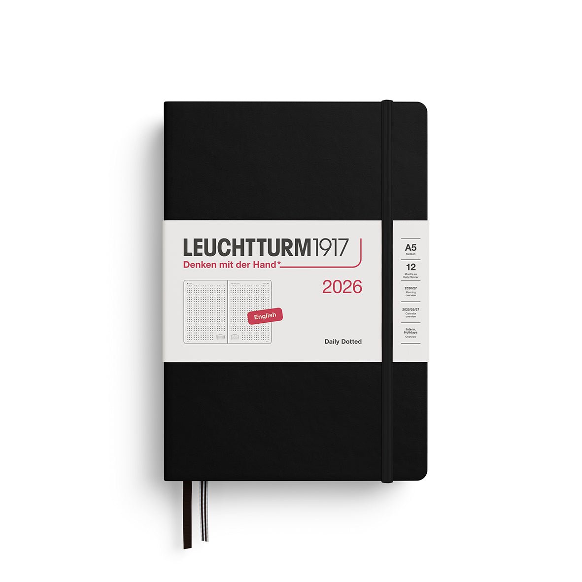 Agenda Journalier Pointillé 2026 LEUCHTTURM1917, Anglais - A5 - Hardcover - Black - 4004117666735