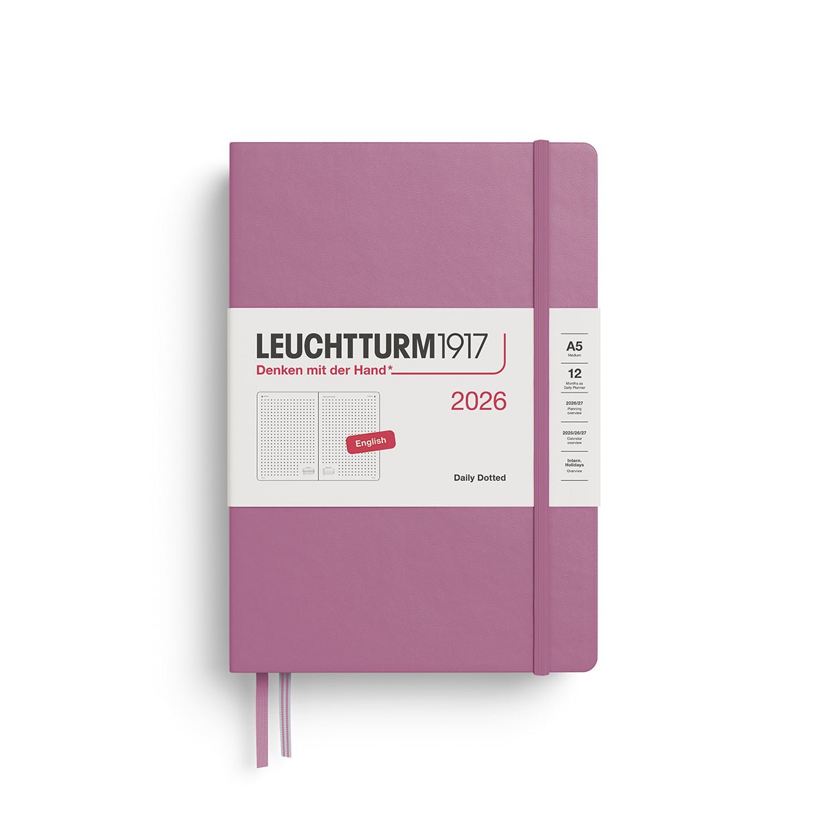 Agenda Journalier Pointillé 2026 LEUCHTTURM1917, Anglais - A5 - Hardcover - Dusty Rose - 4004117666742