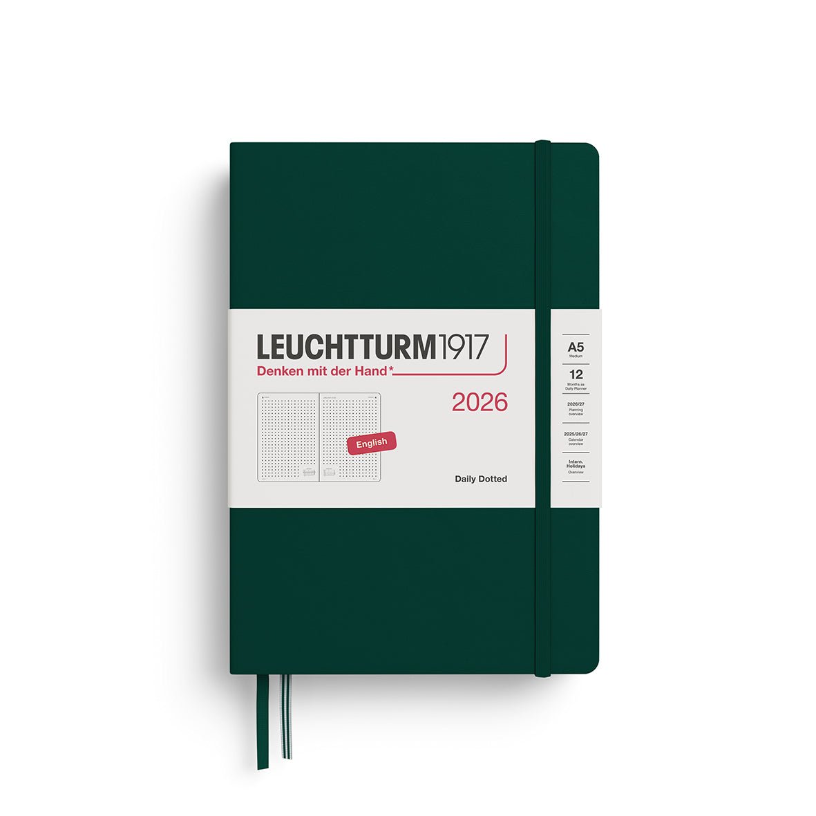 Agenda Journalier Pointillé 2026 LEUCHTTURM1917, Anglais - A5 - Hardcover - Forest Green - 4004117666766