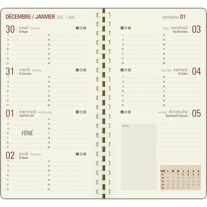 Agenda 2027 OBERTHUR Lady Kent - 9 x 16,5 cm - 1 semaine sur 2 pages - Orientation horizontale - Vert