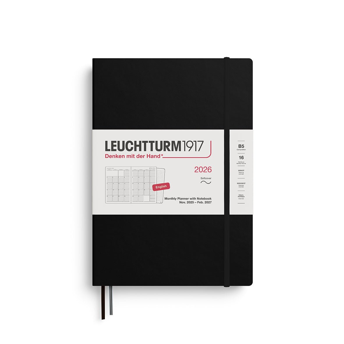 Agenda Mensuel 2026 LEUCHTTURM1917, Anglais - B5 - Softcover - Black - 4004117666773