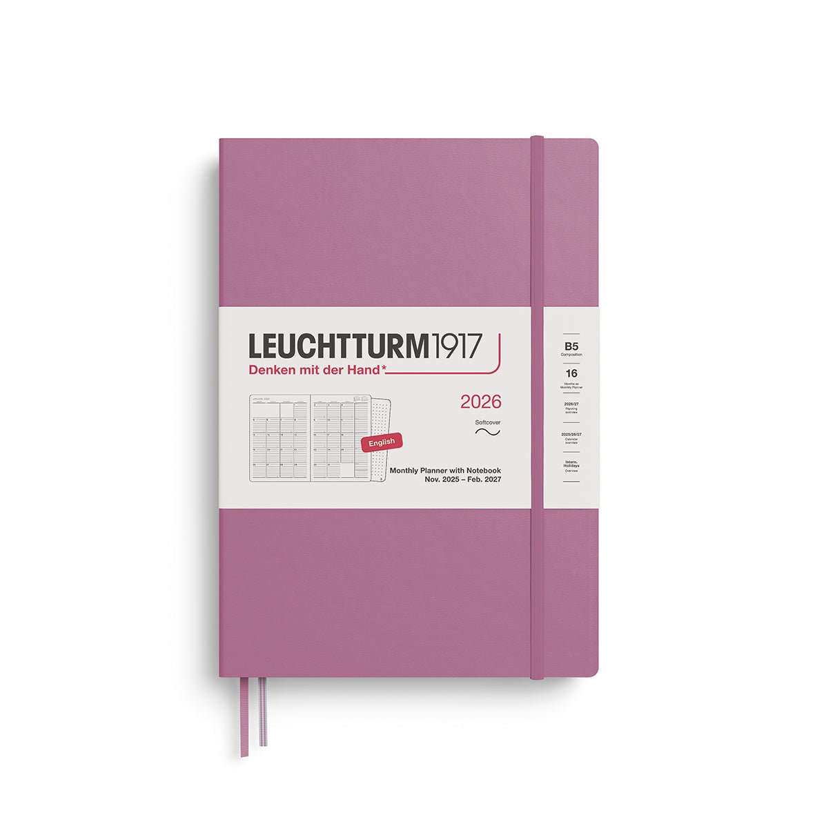 Agenda Mensuel 2026 LEUCHTTURM1917, Anglais - B5 - Softcover - Dusty Rose - 4004117666780