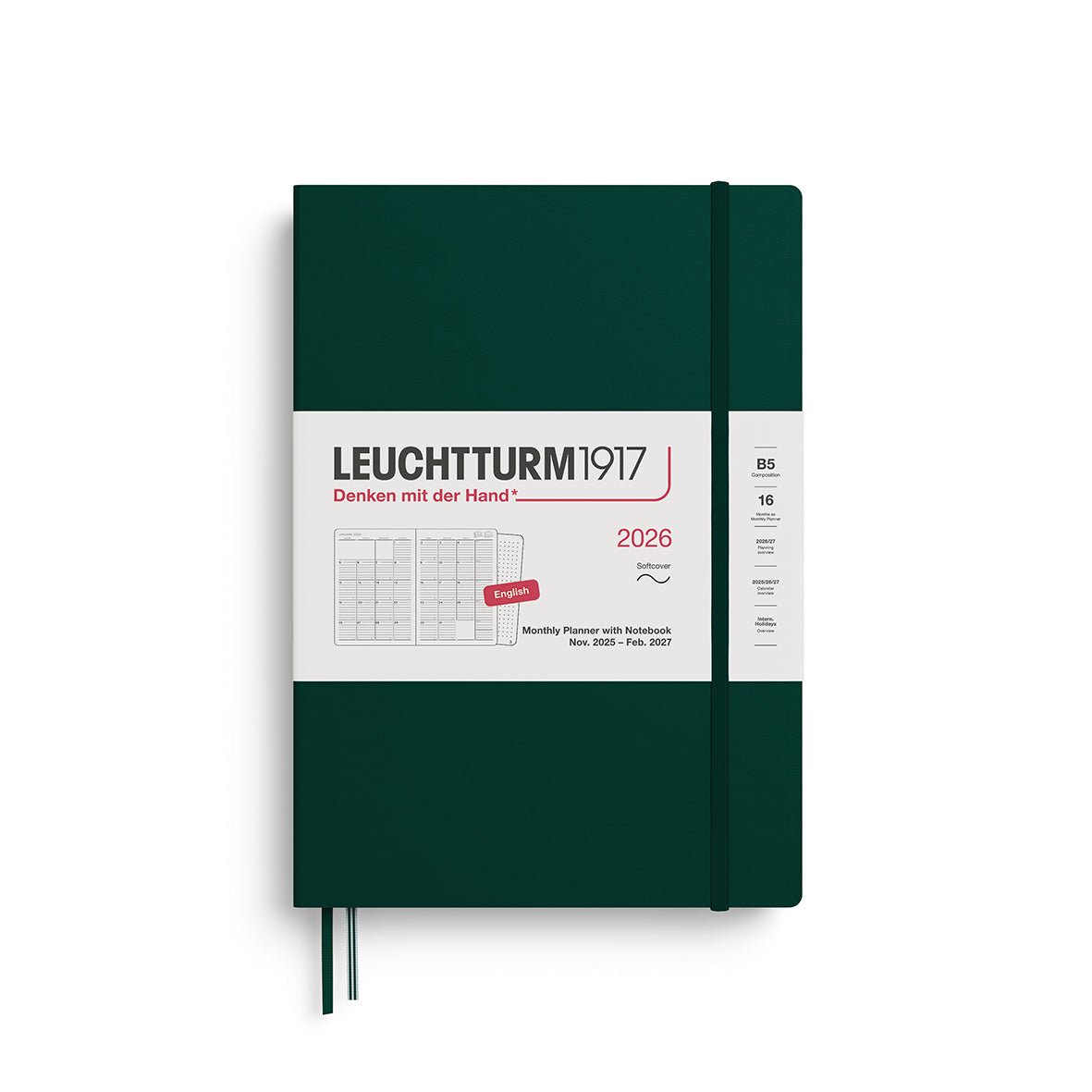 Agenda Mensuel 2026 LEUCHTTURM1917, Anglais - B5 - Softcover - Forest Green - 4004117666810