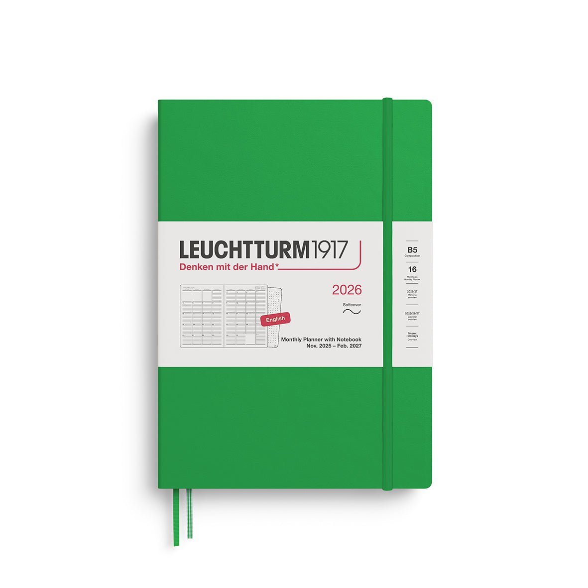 Agenda Mensuel 2026 LEUCHTTURM1917, Anglais - B5 - Softcover - Spring Leaf - 4004117666803