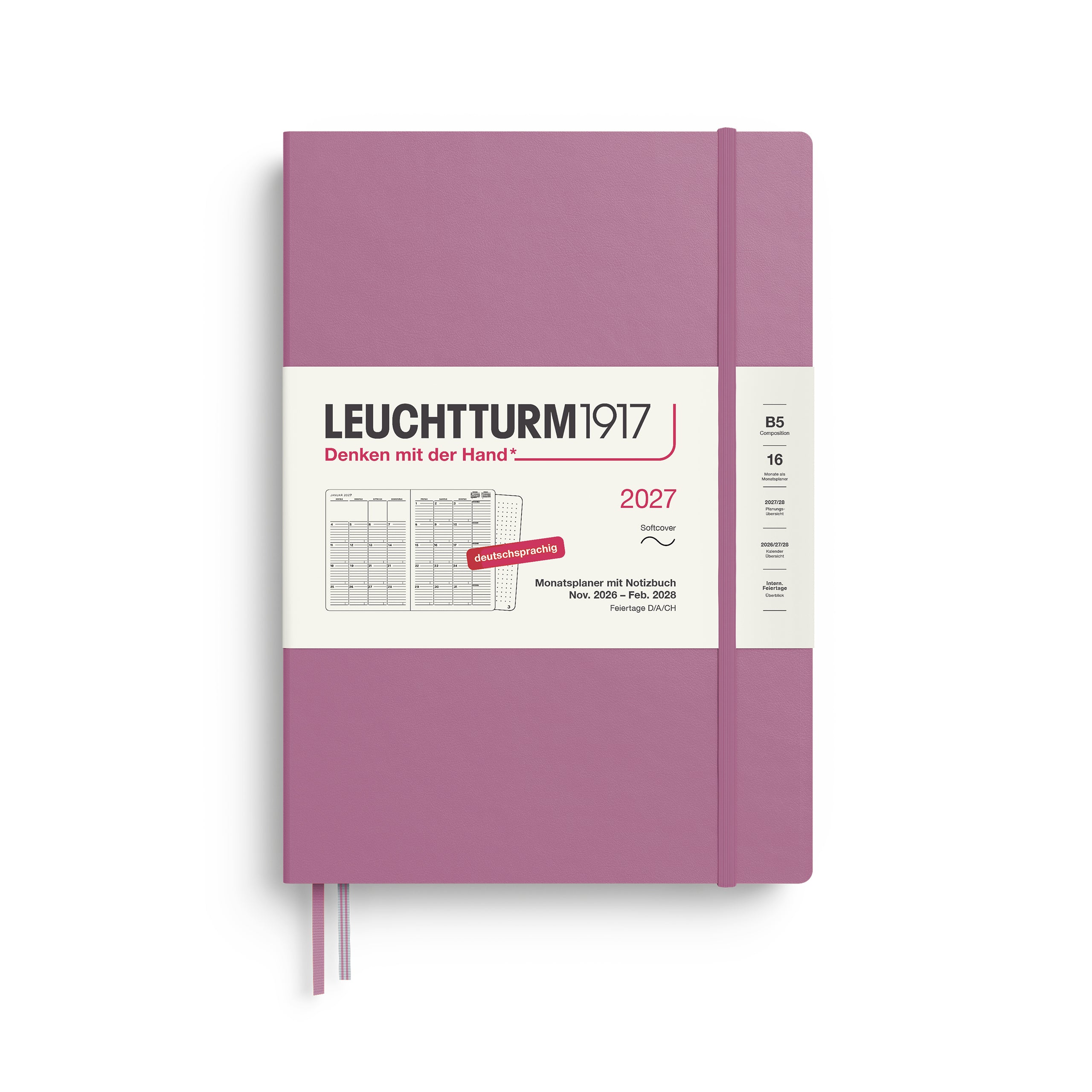 Agenda Mensuel 2027 LEUCHTTURM1917, Anglais - B5 - Softcover - Dusty Rose