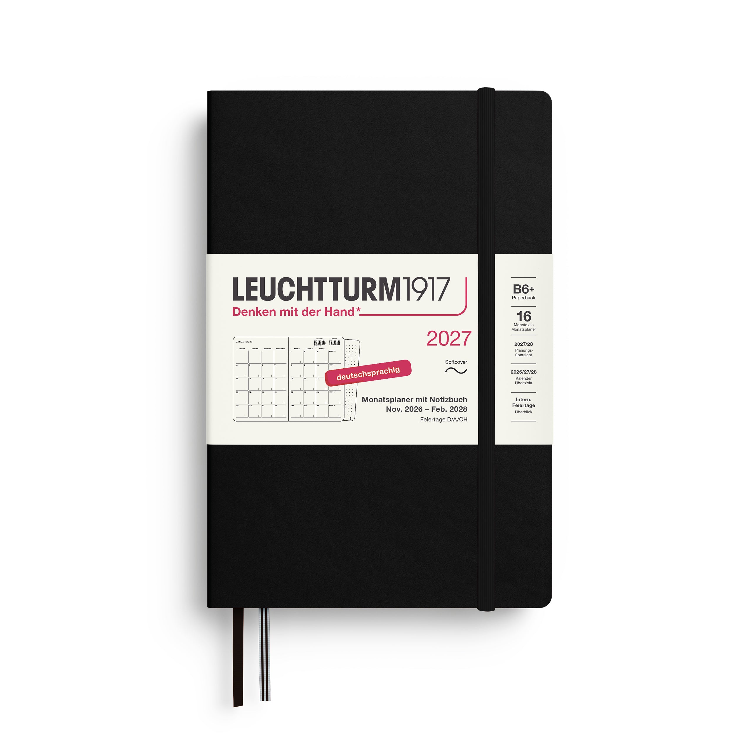 Agenda Mensuel 2027 LEUCHTTURM1917, Anglais - B6+ - Softcover - Black