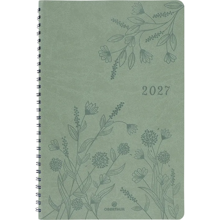 Agenda 2027 OBERTHUR Primrose - 16 x 24 cm - 1 semaine sur 2 pages - Orientation verticale - Vert sauge