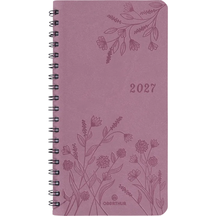Agenda 2027 OBERTHUR Primrose - 9 x 16,5 cm - 1 semaine sur 2 pages - Orientation verticale - Bois de rose