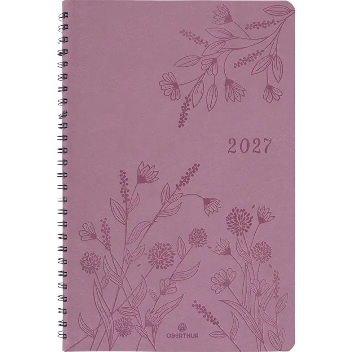Agenda 2027 OBERTHUR Primrose - 16 x 24 cm - 1 semaine sur 2 pages - Orientation verticale - Bois de rose