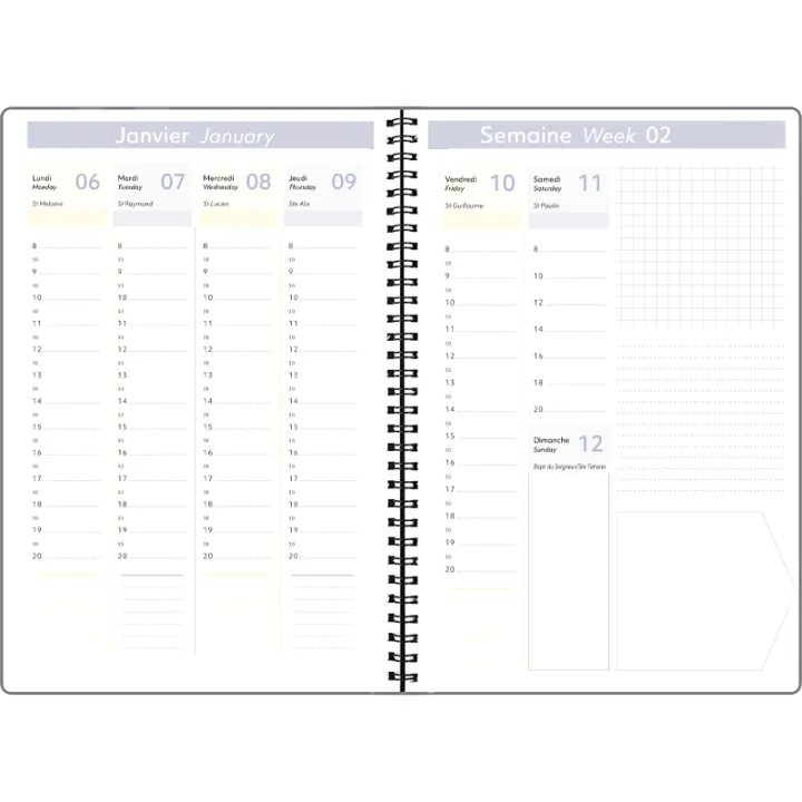 Agenda 2027 OBERTHUR Primrose - 16 x 24 cm - 1 semaine sur 2 pages - Orientation verticale - Vert canard