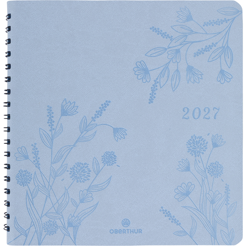 Agenda 2027 OBERTHUR Primrose - 16 x 16 cm - 1 semaine sur 2 pages - Orientation verticale - Bleu ciel