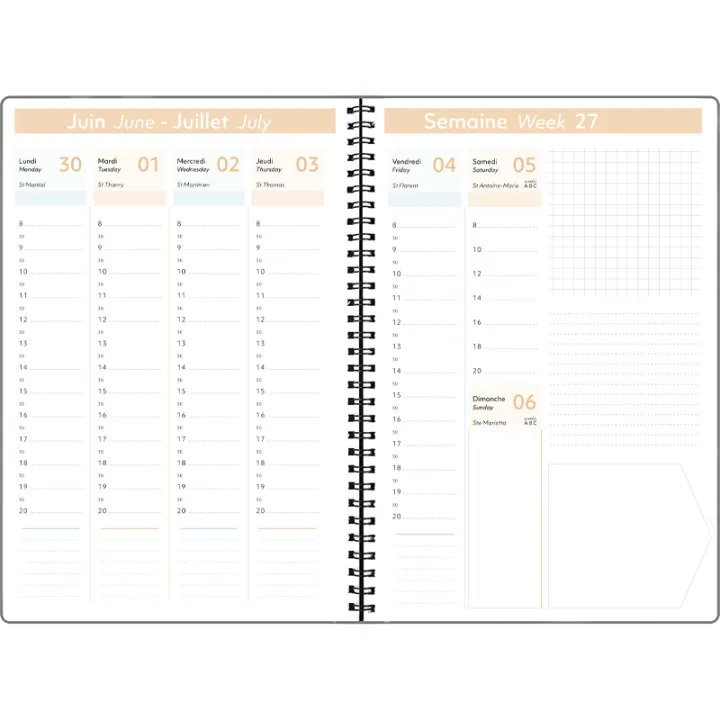 Agenda 2027 OBERTHUR Primrose - 16 x 24 cm - 1 semaine sur 2 pages - Orientation verticale - Vert sauge