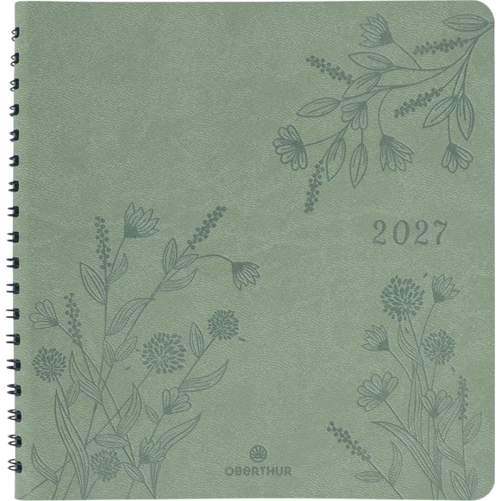 Agenda 2027 OBERTHUR Primrose - 16 x 16 cm - 1 semaine sur 2 pages - Orientation verticale - Vert sauge