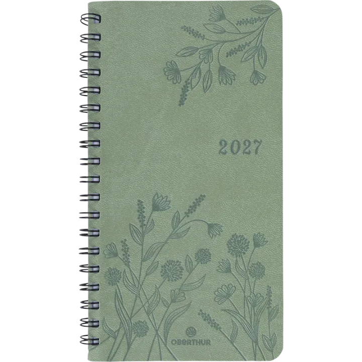 Agenda 2027 OBERTHUR Primrose - 9 x 16,5 cm - 1 semaine sur 2 pages - Orientation verticale - Vert sauge