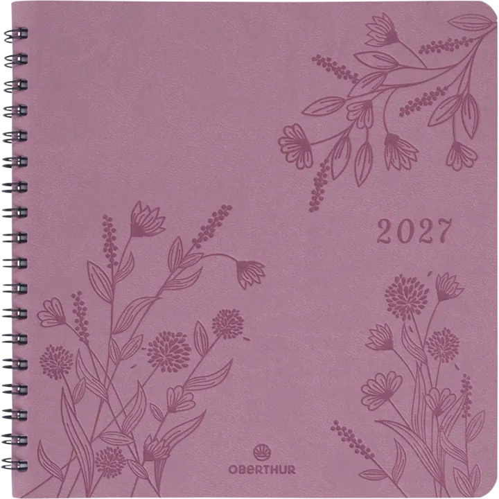 Agenda 2027 OBERTHUR Primrose - 16 x 16 cm - 1 semaine sur 2 pages - Orientation verticale - Bois de rose
