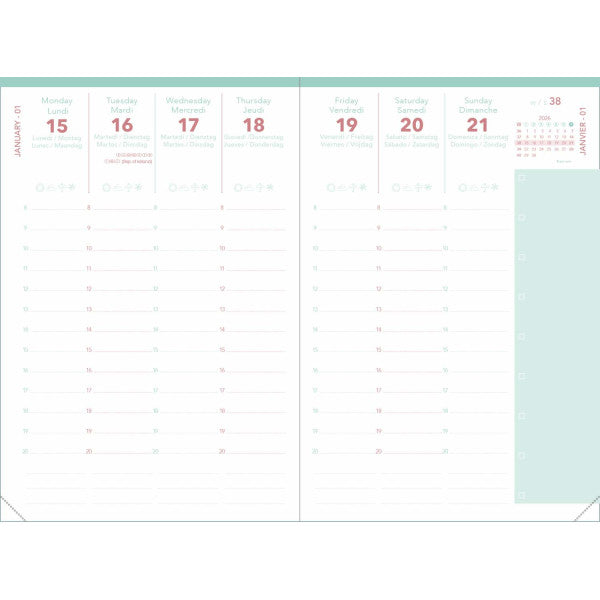 Agenda 2027 QUO VADIS Affaires Color - 10 x 15 cm - 1 semaine sur 2 pages - Orientation verticale - Pastel parme