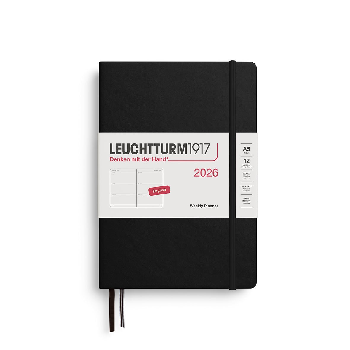 Agenda Semainier 2026 LEUCHTTURM1917, Anglais - A5 - Hardcover - Black - 4004117665998