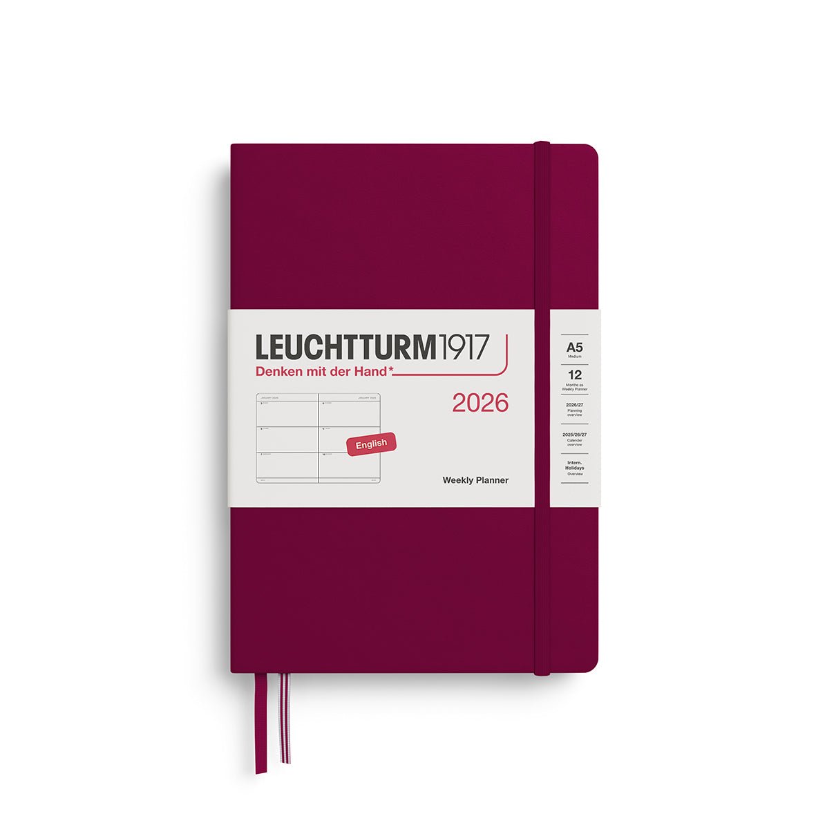 Agenda Semainier 2026 LEUCHTTURM1917, Anglais - A5 - Hardcover - Port Red - 4004117666018