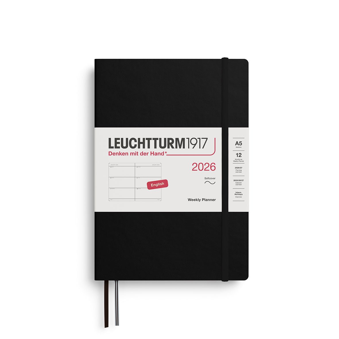 Agenda Semainier 2026 LEUCHTTURM1917, Anglais - A5 - Softcover - Black - 4004117666292