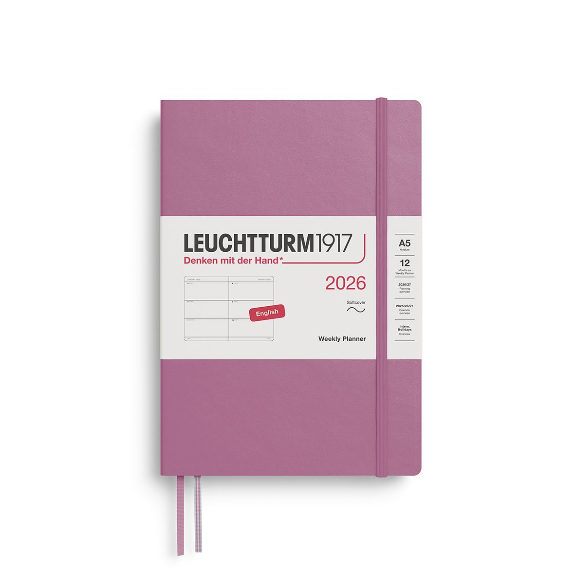 Agenda Semainier 2026 LEUCHTTURM1917, Anglais - A5 - Softcover - Dusty Rose - 4004117666308