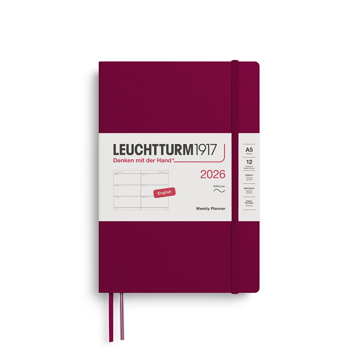 Agenda Semainier 2026 LEUCHTTURM1917, Anglais - A5 - Softcover - Port Red - 4004117666315