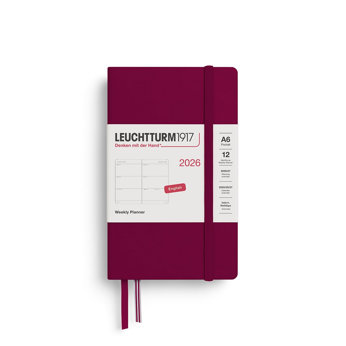 Agenda Semainier 2026 LEUCHTTURM1917, Anglais - A6 - Hardcover - Port Red - 4004117666179