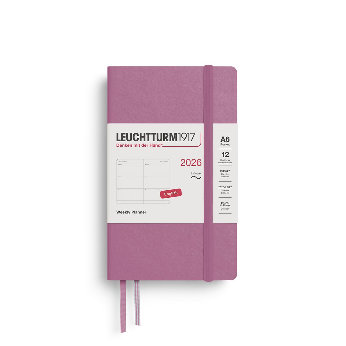 Agenda Semainier 2026 LEUCHTTURM1917, Anglais - A6 - Softcover - Dusty Rose - 4004117666384