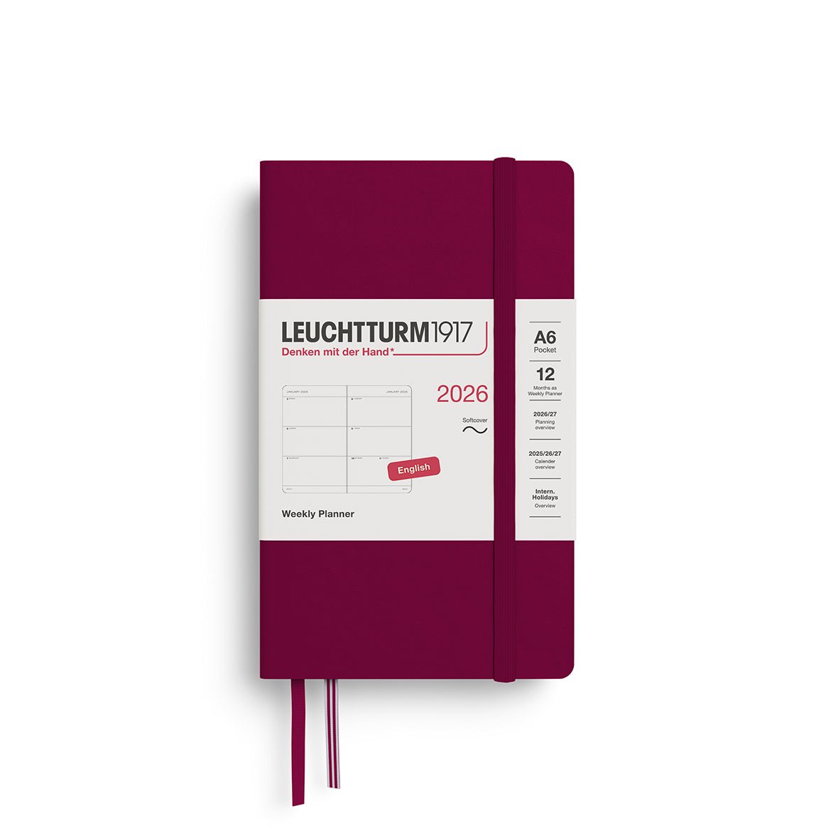 Agenda Semainier 2026 LEUCHTTURM1917, Anglais - A6 - Softcover - Port Red - 4004117666391