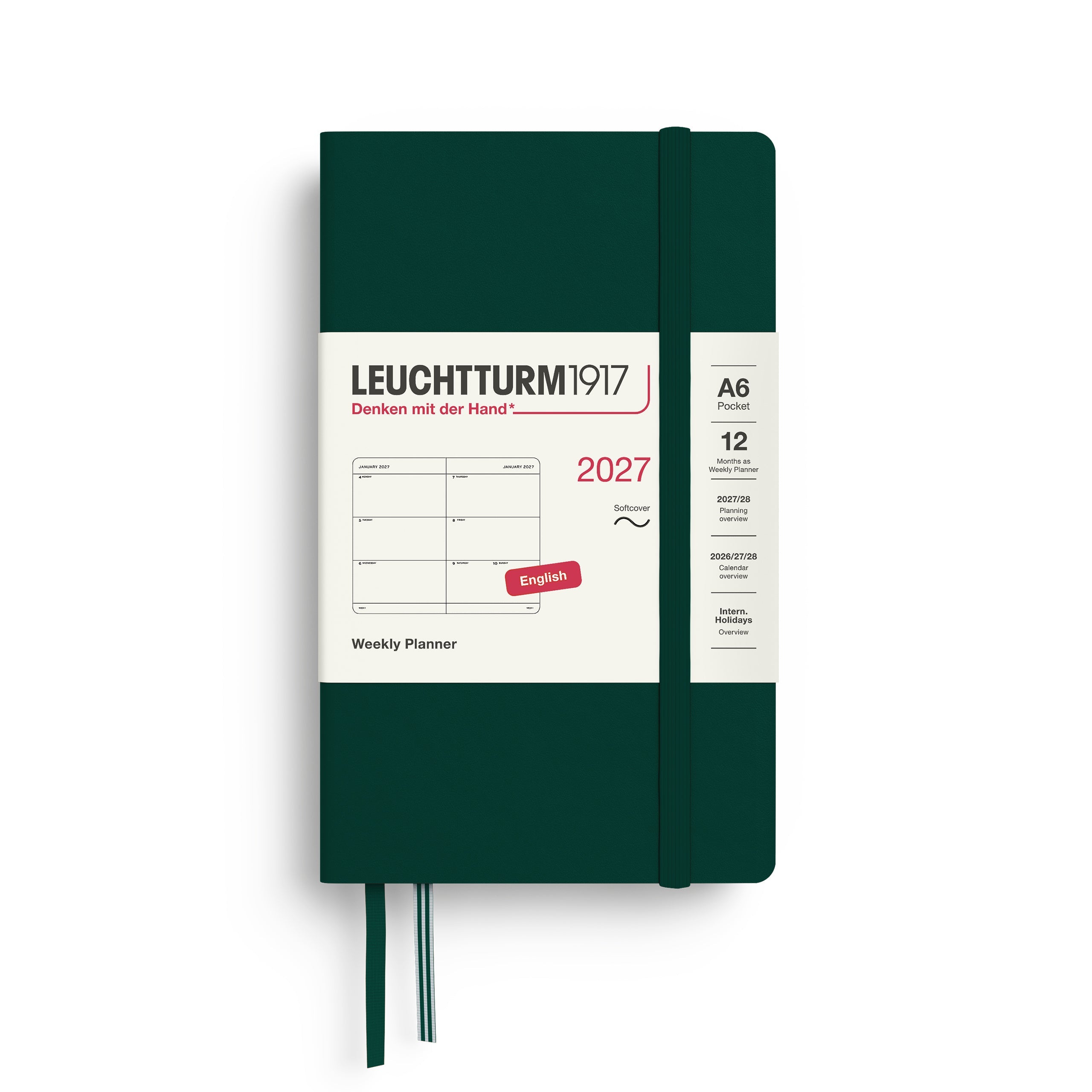 Agenda Semainier 2027 LEUCHTTURM1917, Anglais - A6 - Softcover - Forest Green - 4070292002910
