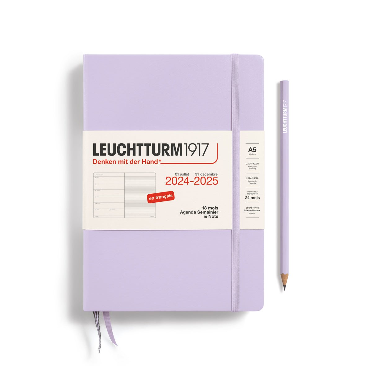 Agenda Semainier & Carnet de Notes 2024-2025 (18 mois) LEUCHTTURM1917, Français - 1 semaine + notes - A5 - Lilac - 4004117653049