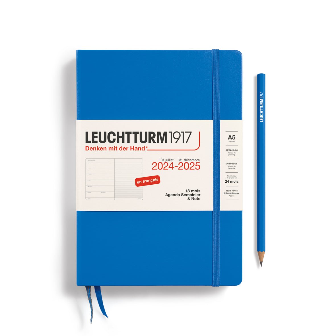 Agenda Semainier & Carnet de Notes 2024-2025 (18 mois) LEUCHTTURM1917, Français - 1 semaine + notes - A5 - Sky - 4004117653087