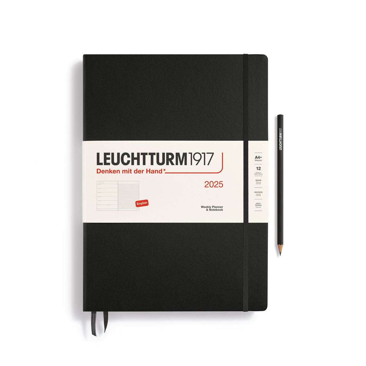Agenda Semainier & Carnet de Notes Rigide 2025 LEUCHTTURM1917, Anglais - 1 semaine + notes - A4+ - Black - 4004117651700